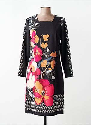 Robe mi-longue imprimé fleurs manches longues noir GUY DUBOUIS femme