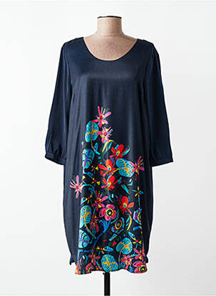 Robe courte imprimé fleurs manches 3/4 bleu SURKANA femme