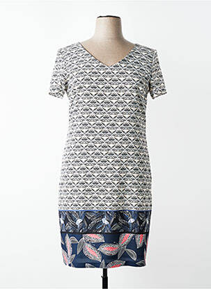 Robe mi-longue imprimé fantaisie manches courtes noir JUMFIL femme