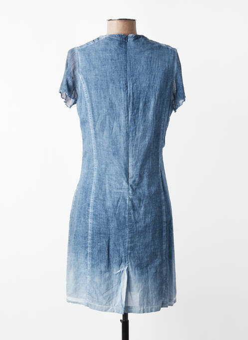 Robe mi-longue tissage crêpe manches courtes bleu JUMFIL femme