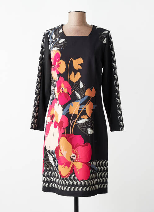 Robe mi-longue imprimé fleurs manches longues noir GUY DUBOUIS femme