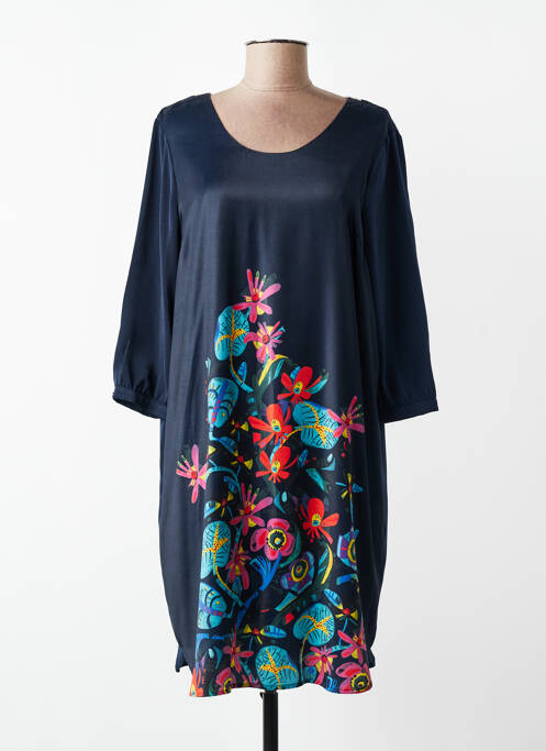 Robe courte imprimé fleurs manches 3/4 bleu SURKANA femme