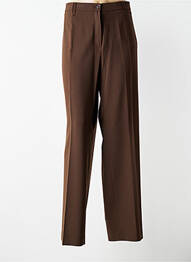 Pantalon droit tissage crêpe taille normale marron BRUNO SAINT HILAIRE femme