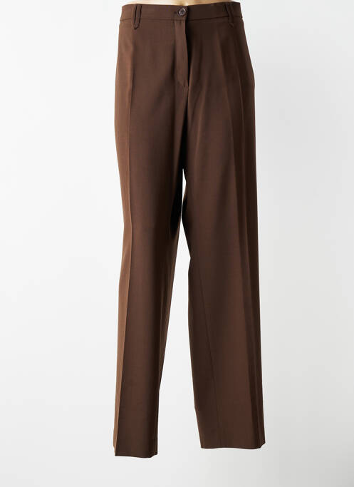 Pantalon droit tissage crêpe taille normale marron BRUNO SAINT HILAIRE femme