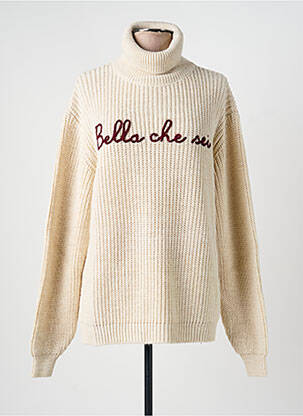 Pull col roulé stretch manches longues beige LUMINA femme