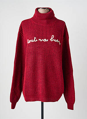 Pull col roulé stretch manches longues rouge LUMINA femme
