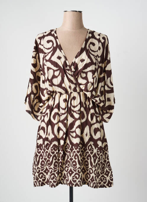 Robe courte manches 3/4 manches 3/4 marron CIVICO 1 femme
