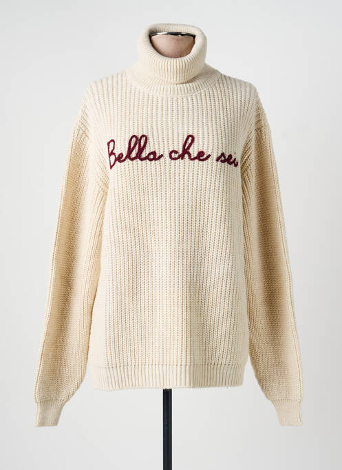 Pull col roulé stretch manches longues beige LUMINA femme