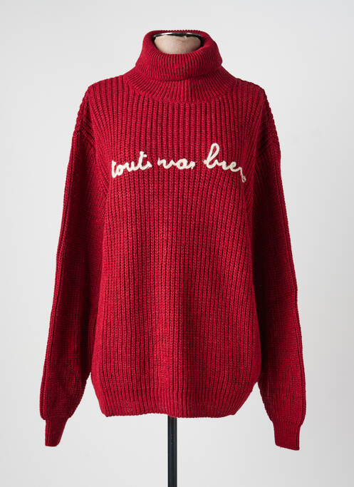 Pull col roulé stretch manches longues rouge LUMINA femme