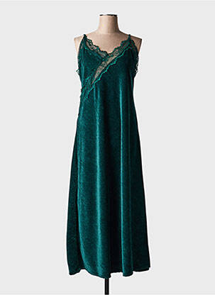Robe longue manches bretelles ajustables fines bretelles vert LUMINA femme