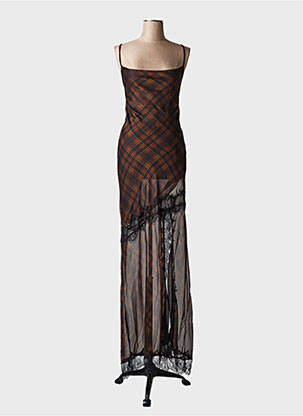 Robe longue imprimé fantaisie sans manche marron LUMINA femme