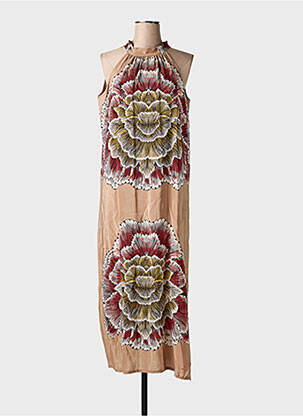Robe longue imprimé fantaisie sans manche beige ANGELA DAVIS femme
