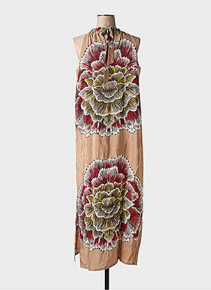 Robe longue imprimé fantaisie sans manche beige ANGELA DAVIS femme