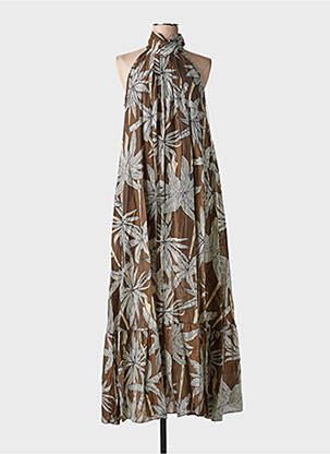 Robe longue imprimé fantaisie sans manche marron KING KONG femme