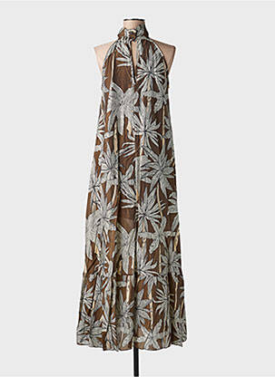Robe longue imprimé fantaisie sans manche marron KING KONG femme