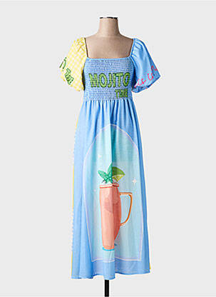 Robe longue imprimé fantaisie manches courtes bleu CIVICO 1 femme