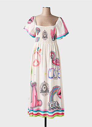 Robe longue imprimé fantaisie manches courtes beige CIVICO 1 femme