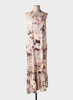 Robe longue imprimé fantaisie sans manche beige ANGELA DAVIS femme