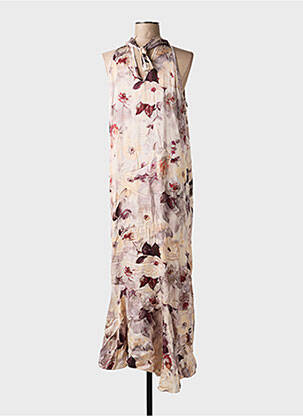 Robe longue imprimé fantaisie sans manche beige ANGELA DAVIS femme