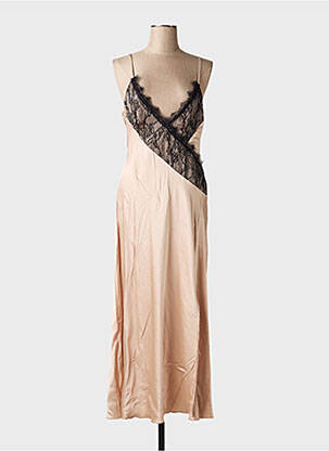 Robe longue coupe cintrée fines bretelles beige KING KONG femme
