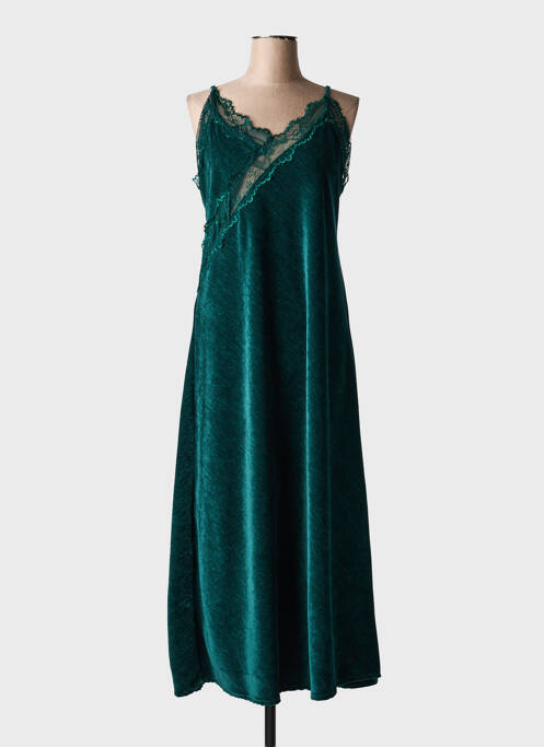 Robe longue manches bretelles ajustables fines bretelles vert LUMINA femme