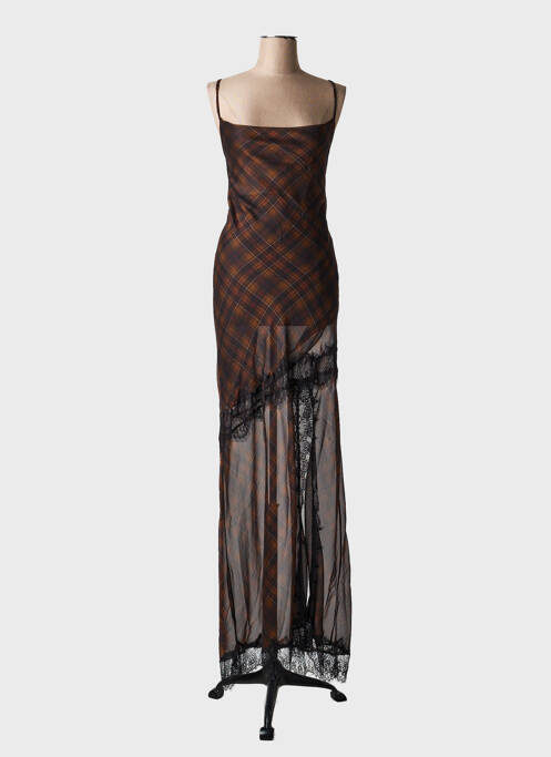Robe longue imprimé fantaisie sans manche marron LUMINA femme