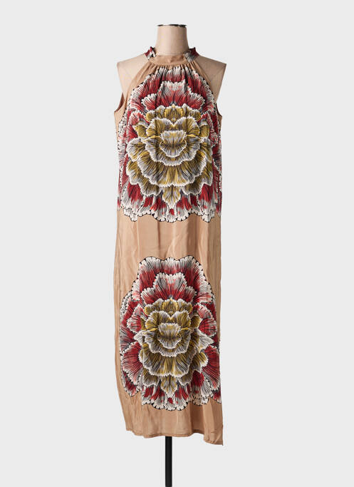 Robe longue imprimé fantaisie sans manche beige ANGELA DAVIS femme