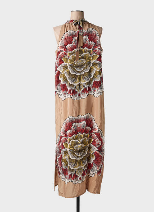 Robe longue imprimé fantaisie sans manche beige ANGELA DAVIS femme