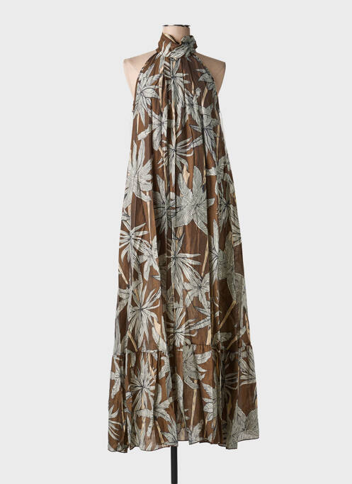 Robe longue imprimé fantaisie sans manche marron KING KONG femme