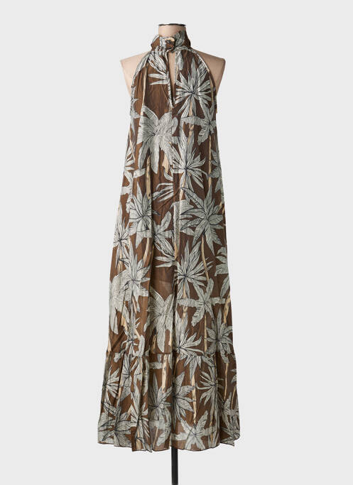 Robe longue imprimé fantaisie sans manche marron KING KONG femme