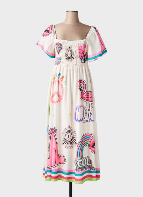 Robe longue imprimé fantaisie manches courtes beige CIVICO 1 femme