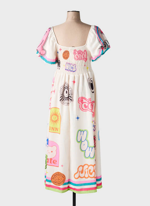 Robe longue imprimé fantaisie manches courtes beige CIVICO 1 femme