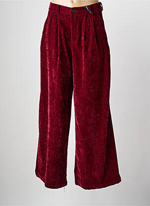 Pantalon large fermeture zippée sous rabat boutonné taille haute rouge LUMINA femme