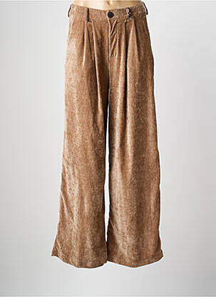 Pantalon large fermeture zippée sous rabat boutonné taille haute marron LUMINA femme