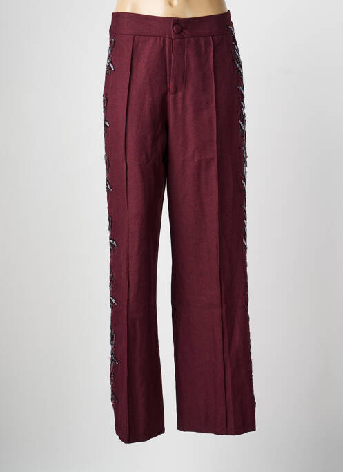 Pantalon large fermeture zippée sous rabat boutonné taille haute rouge CIVICO 1 femme