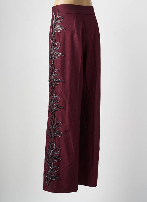 Pantalon large fermeture zippée sous rabat boutonné taille haute rouge CIVICO 1 femme