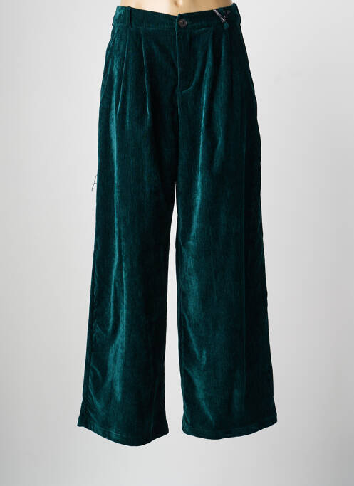 Pantalon large fermeture zippée sous rabat boutonné taille haute vert LUMINA femme