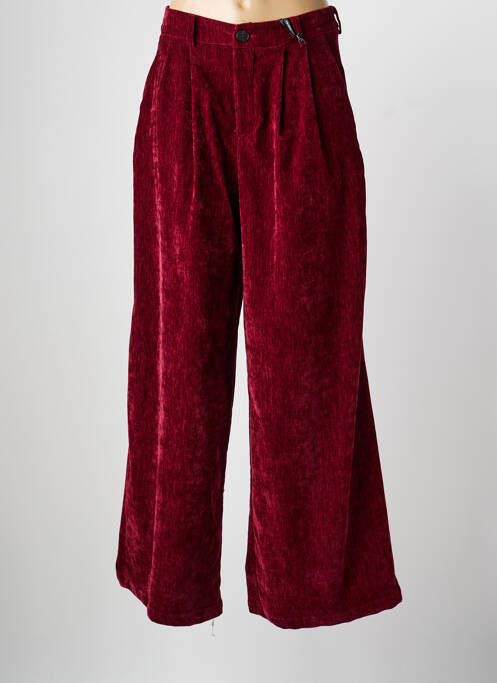 Pantalon large fermeture zippée sous rabat boutonné taille haute rouge LUMINA femme