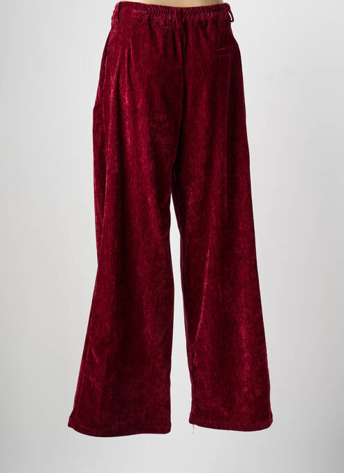 Pantalon large fermeture zippée sous rabat boutonné taille haute rouge LUMINA femme
