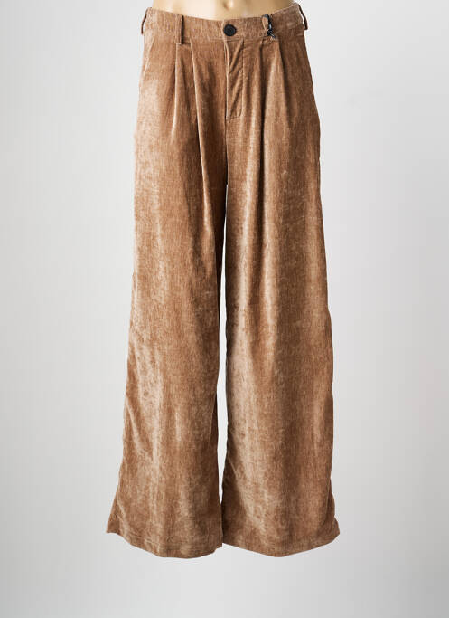 Pantalon large fermeture zippée sous rabat boutonné taille haute marron LUMINA femme