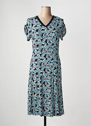 Robe mi-longue imprimé fleurs manches courtes bleu BRANDTEX femme