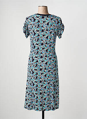 Robe mi-longue imprimé fleurs manches courtes bleu BRANDTEX femme