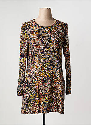 Tunique manches longues imprimé fantaisie marron SIGNATURE femme