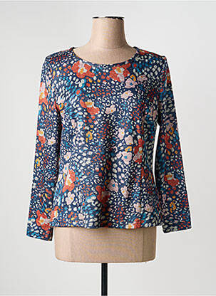Pull tissage chiné manches longues bleu GUY DUBOUIS femme