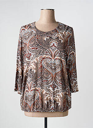 T-shirt stretch manches 3/4 marron SIGNATURE femme