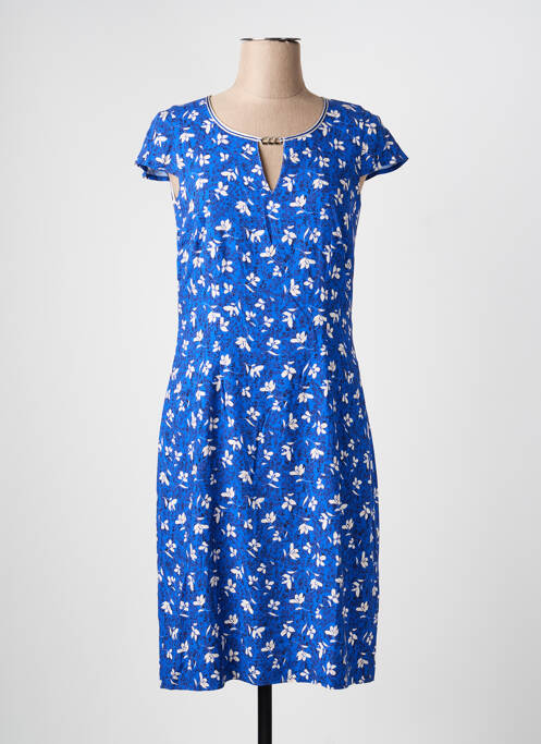 Robe mi-longue imprimé fleurs manches courtes bleu GUY DUBOUIS femme