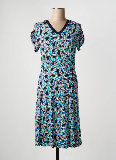 Robe mi-longue imprimé fleurs manches courtes bleu BRANDTEX femme