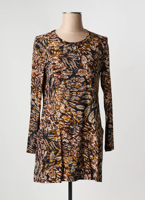 Tunique manches longues imprimé fantaisie marron SIGNATURE femme