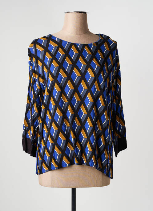 Blouse col rond manches 3/4 bleu BRANDTEX femme