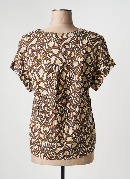 T-shirt imprimé fantaisie manches courtes marron BRANDTEX femme